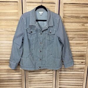 CJ Banks Jacket Blue Striped Button Down Front Pockets Long Sleeve Plus Size 2x